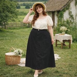 C.J. Banks Maxi Skirt Womens 14W Black Denim Cottagecore Y2K Modest Goth Prairie